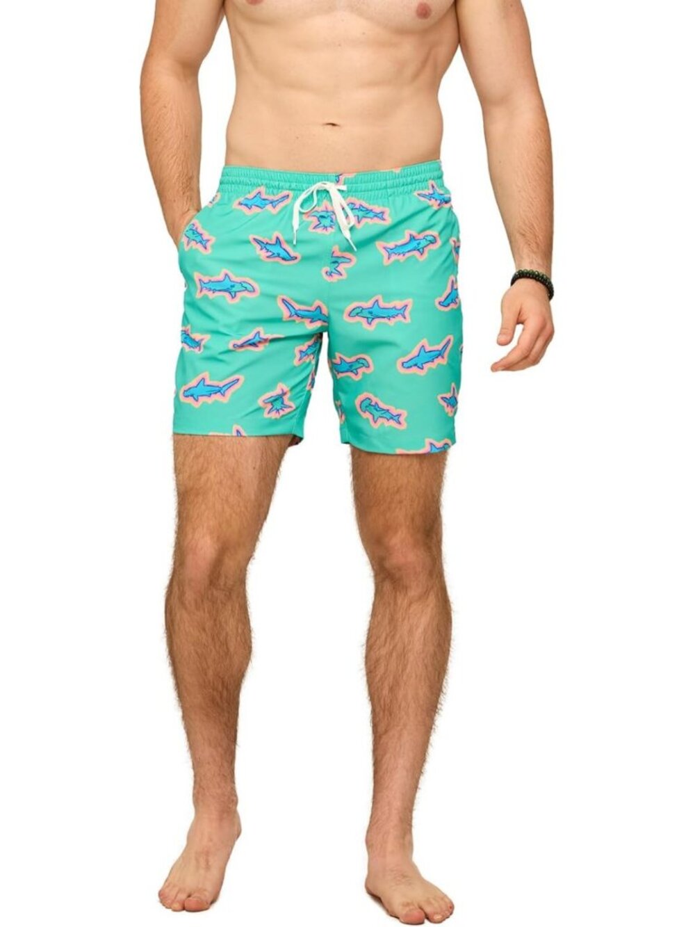 Men's 7" Swim Trunks - 4-Way Stretch Beach Shorts, Elastic Waist, UPF 50+, Mesh